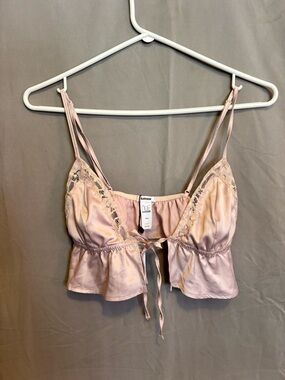 Garage Satin Lace-Trim Bralette in Light Pink